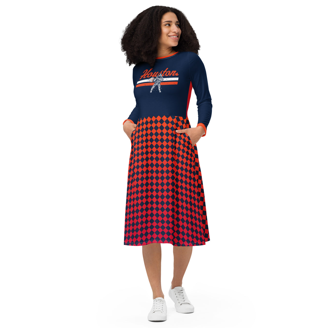 HTX Baseball Long Sleeve Midi Dress