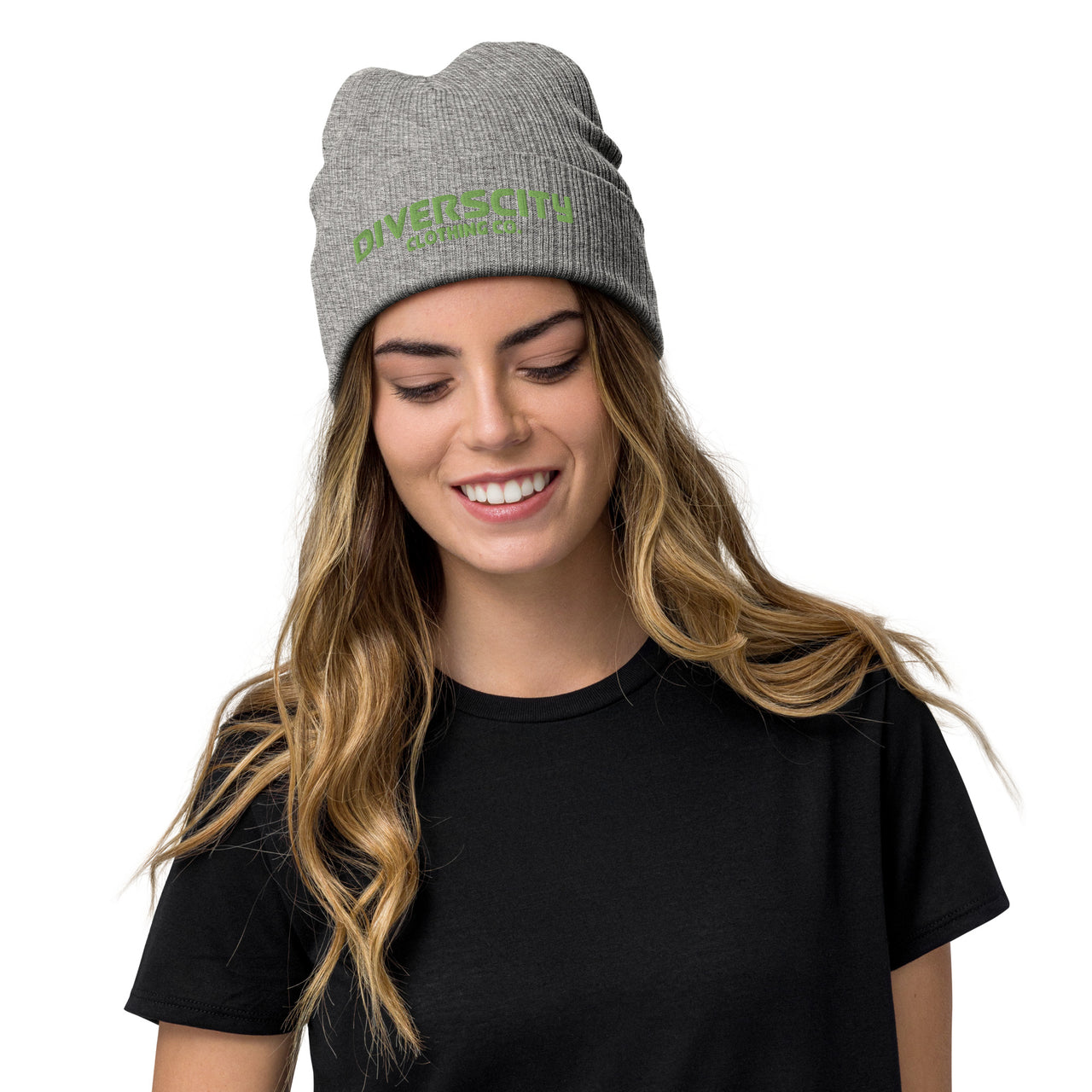 Diverscity Ribbed Knit Beanie light grey melange/kiwi